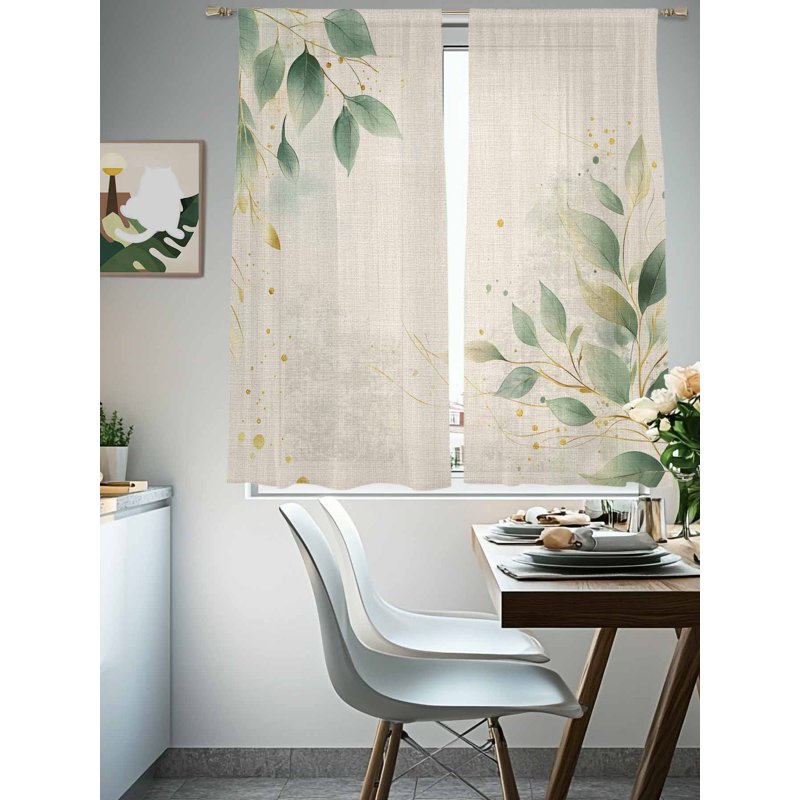 Spring Green Sheer Curtains Set 52x63 Inches Multiple Sizes Window Treatment