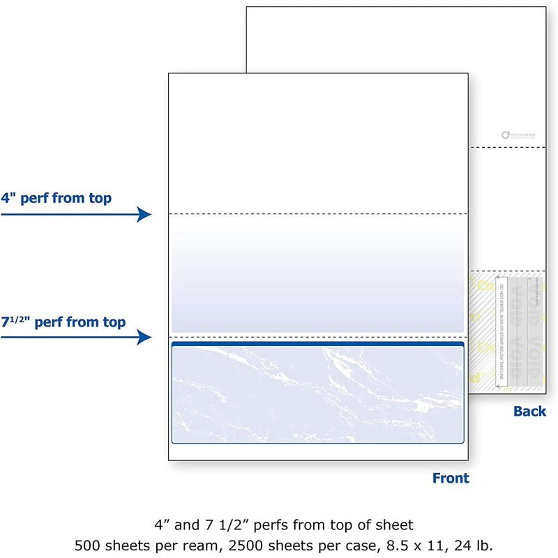 Business Checks with Security Features - 3 Checks Per Page, Blue & Green, 2500 Sheets