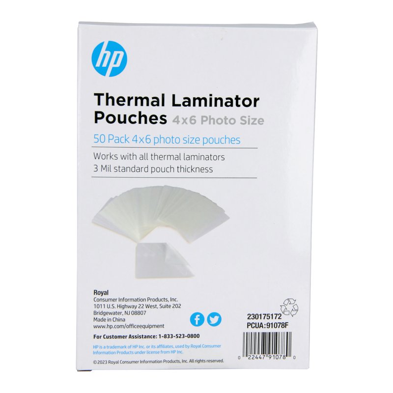 HP 4x6 Photo Laminating Pouches - Glossy Finish, 50 Pack