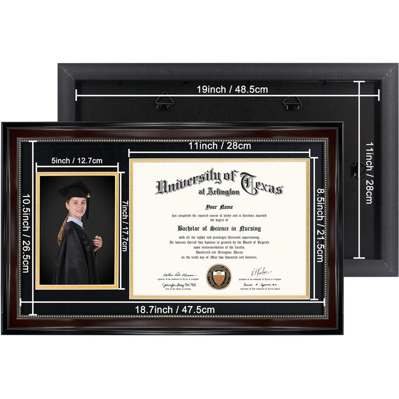 Graduation Certificate & Photo Frame 8.5x11 & 5x7 Red Wood Grain Finish