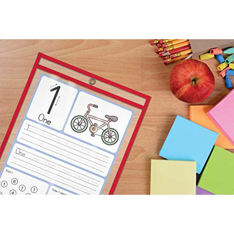Dry Erase Pocket Sleeves 50 Pack - Clear Reusable Document Folders for School & Office