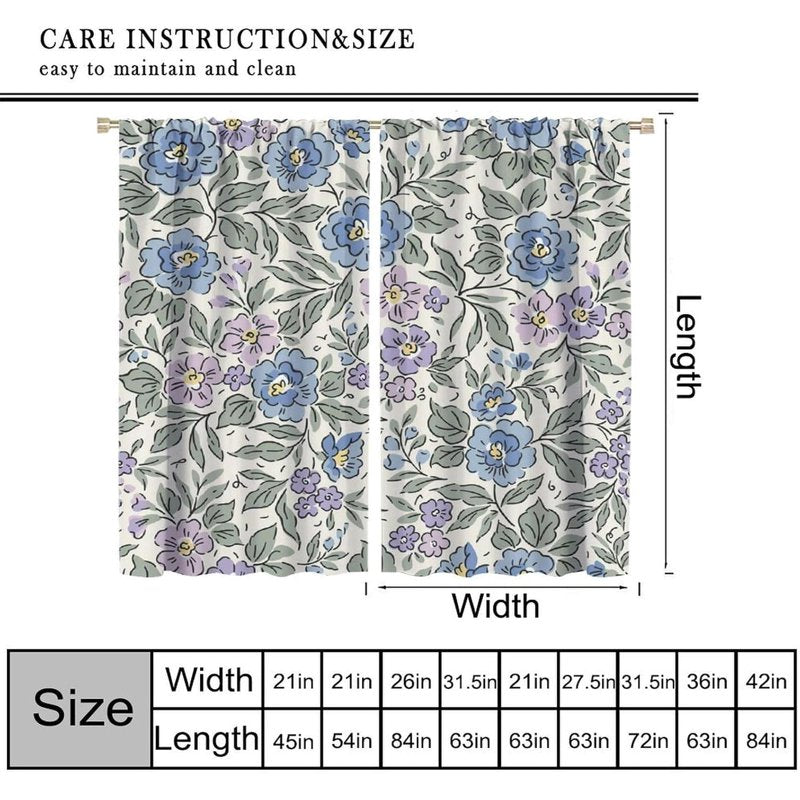 Watercolor Floral Curtains - Modern Window Drapes for Bedroom, Living Room & Office
