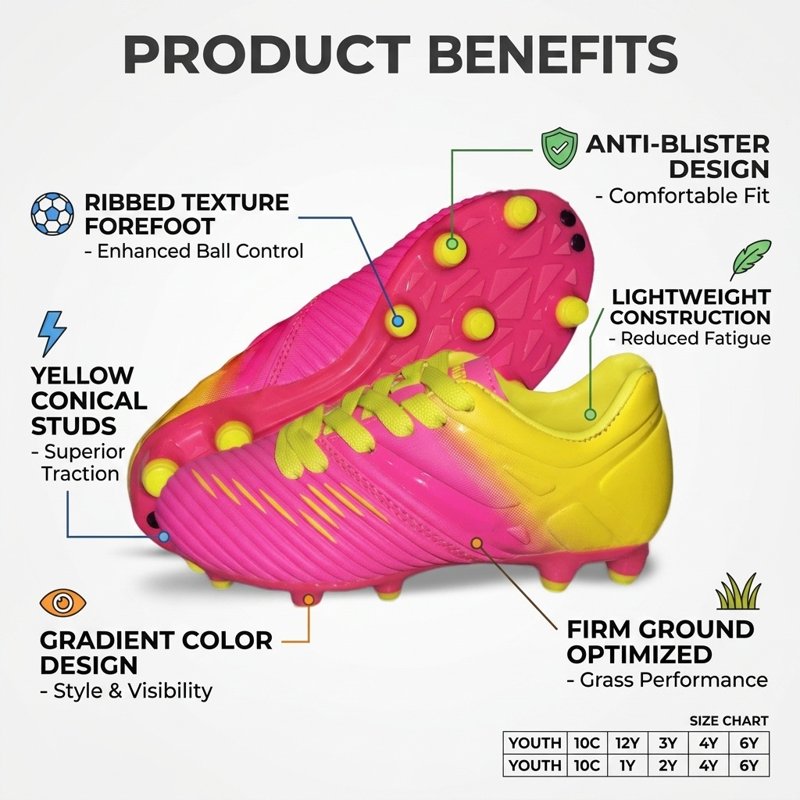 Vizari Liga Firm Ground Kids Soccer Cleats - Pink, Size 3