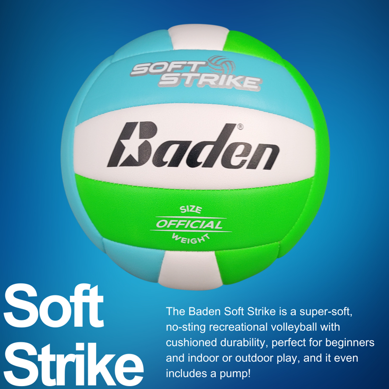 Volleyball - Official Size Soft Strike Indoor/Outdoor with Pump - Blue/Green/White