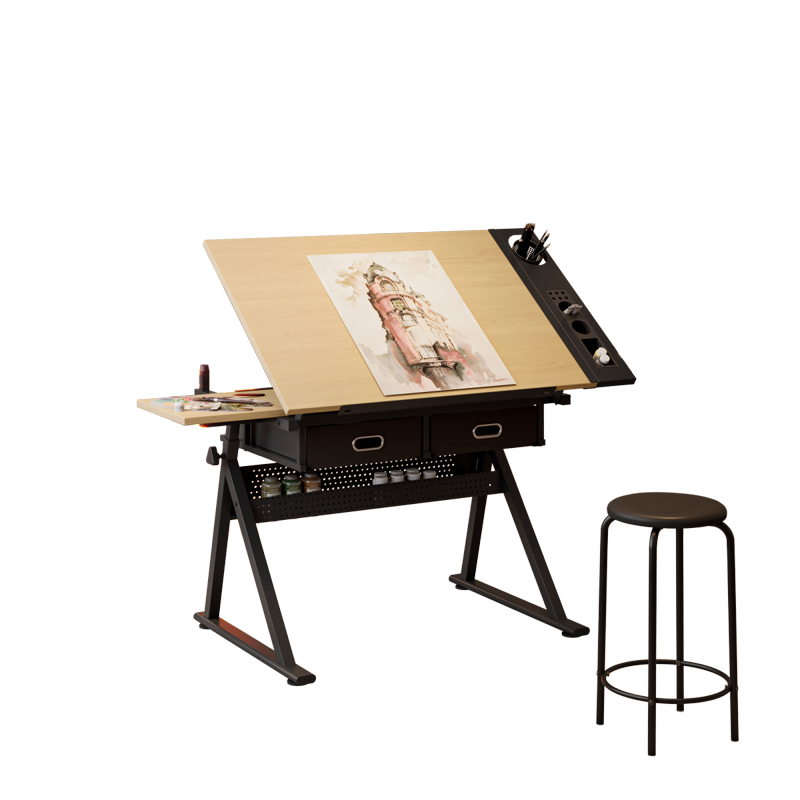 Adjustable Drafting Table Desk with Storage Drawers & Stool - Art & Studio Workstation
