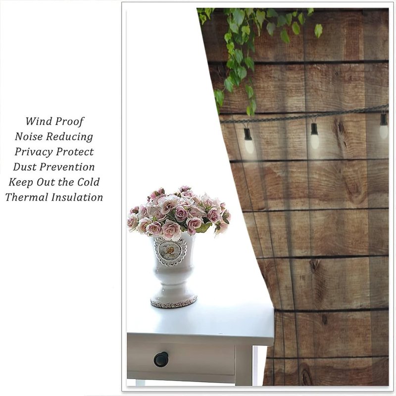 Rustic Wooden Door Curtain Panel Set with Green Leaves - Farmhouse Style, Room Darkening, 52x84 Inches