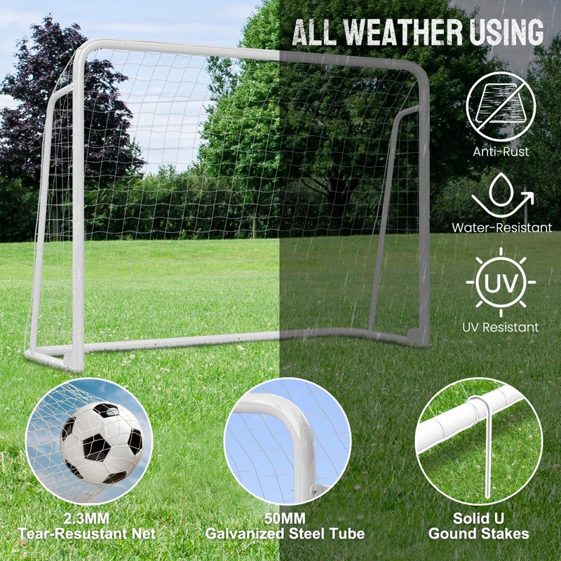 8'x6' Portable Soccer Goal Set (B-50 Tube) - White, Foldable, Training & Backyard Goals