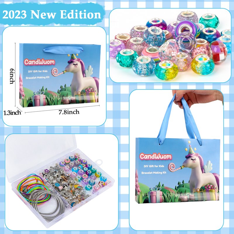 Kids Jewelry Making Kit with Unicorn Charm Beads & Accessories - Birthday Gift for Girls 5-12
