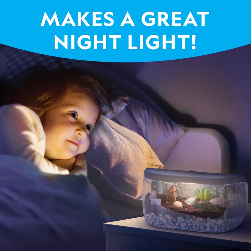 Kids Dinosaur Terrarium Kit with Real Plants Gemstones Light-Up Lid