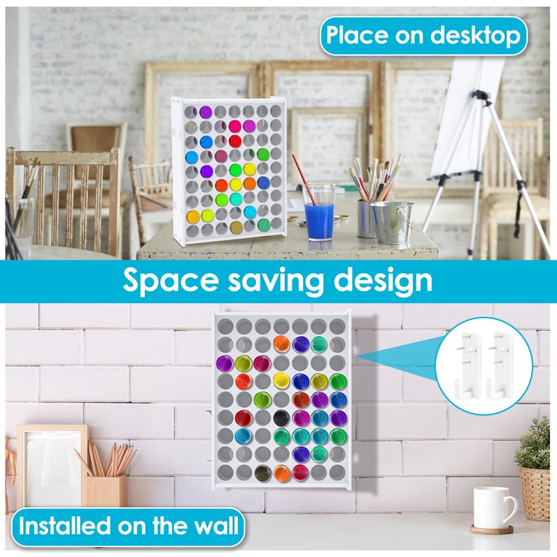 Wall-Mounted Paint Storage Organizer with 63 Holes for 2oz Craft Paint Bottles