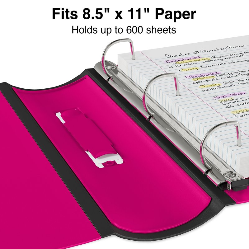 Pink 3-Inch D-Ring Binder for Office Documents, Holds 600 Sheets
