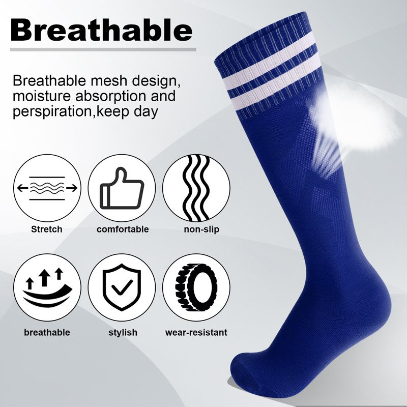 Kids Soccer Shin Guards with Socks Set - 2 Pairs Calf Protection, Blue & Black