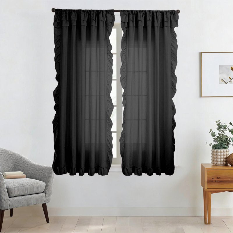 Semi-Sheer Blackout Curtains 78 Inch Long with Ruffle Trim for Living Room & Bedroom