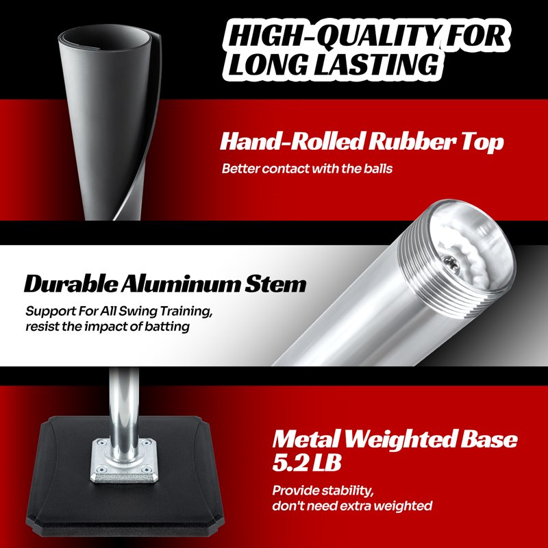 Adjustable Portable Batting Tee for Baseball & Softball - 24-46 Inch Height Range