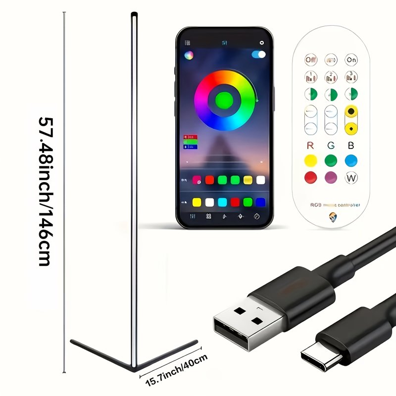 56 Inch RGB Smart Floor Lamp with Remote App Control Music Sync Timer Modern Lighting