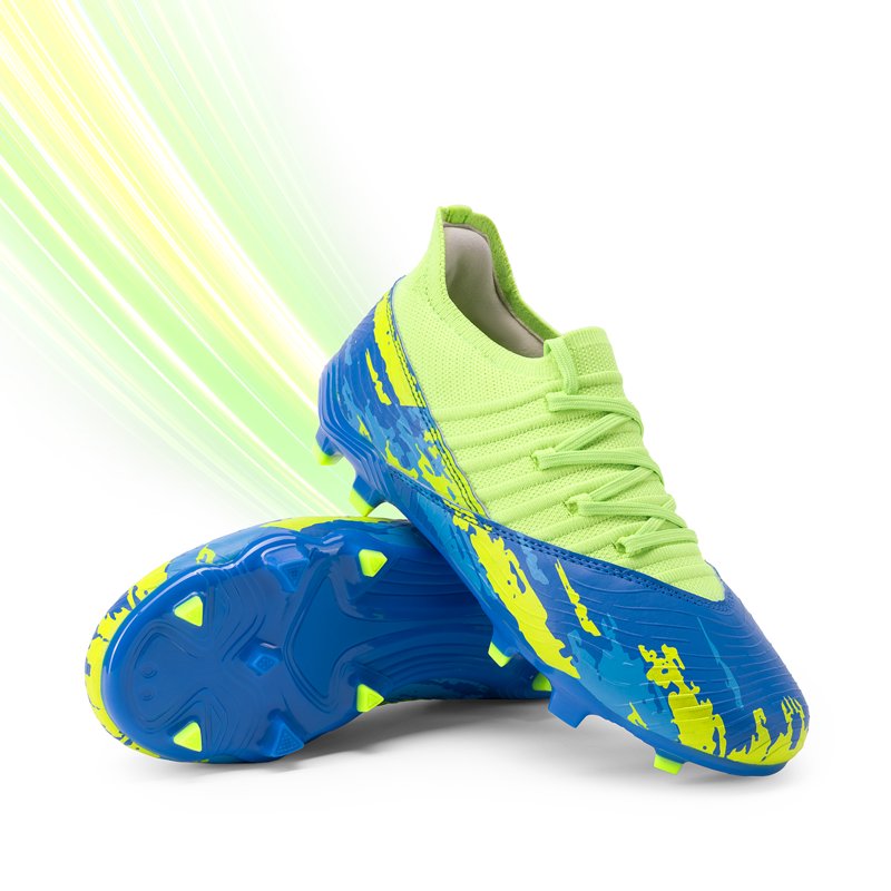 Dream Pairs Kids Soccer Cleats Mid-Top Outdoor Football Shoes Royal Blue/Neon Green