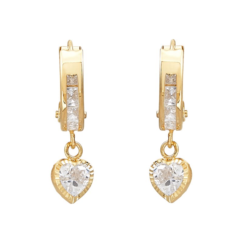 Gold-Hued Cubic Zirconia Earrings with Heart & Round Styles - Huggie Hoop Jewelry