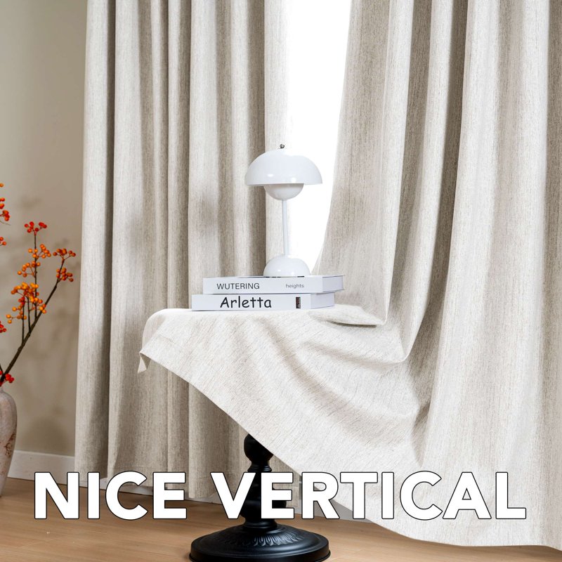 Blackout Curtain Set 2 Panels - Linen Blended Chenille Thermal Drapes for Bedroom and Living Room