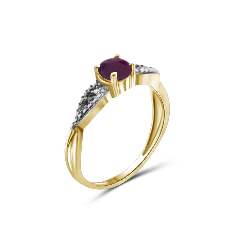 Genuine Ruby Birthstone Engagement Ring 14K Gold Plated Silver with Black & White Diamonds