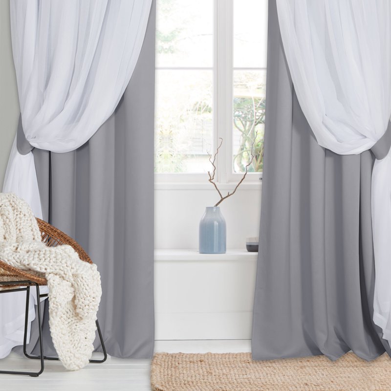 Double Layer Blackout Curtains for Bedroom with Sheer Layer - Thermal Insulation Drapes Set of 2