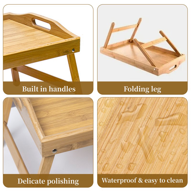 Bamboo Bed Tray Table with Folding Legs and Handles - Multi-Purpose Serving and Laptop Desk
