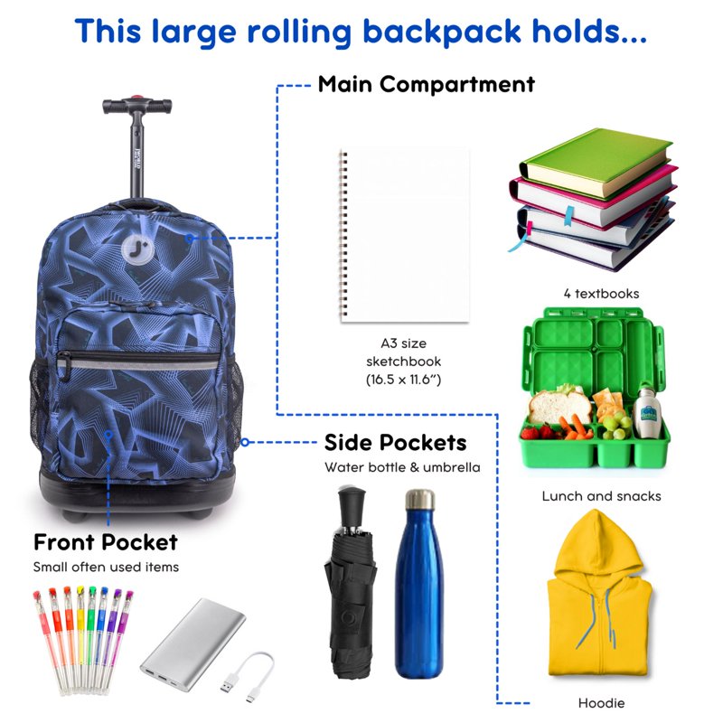 Kids & Adults Sunrise 18-Inch Rolling Backpack for School & Travel