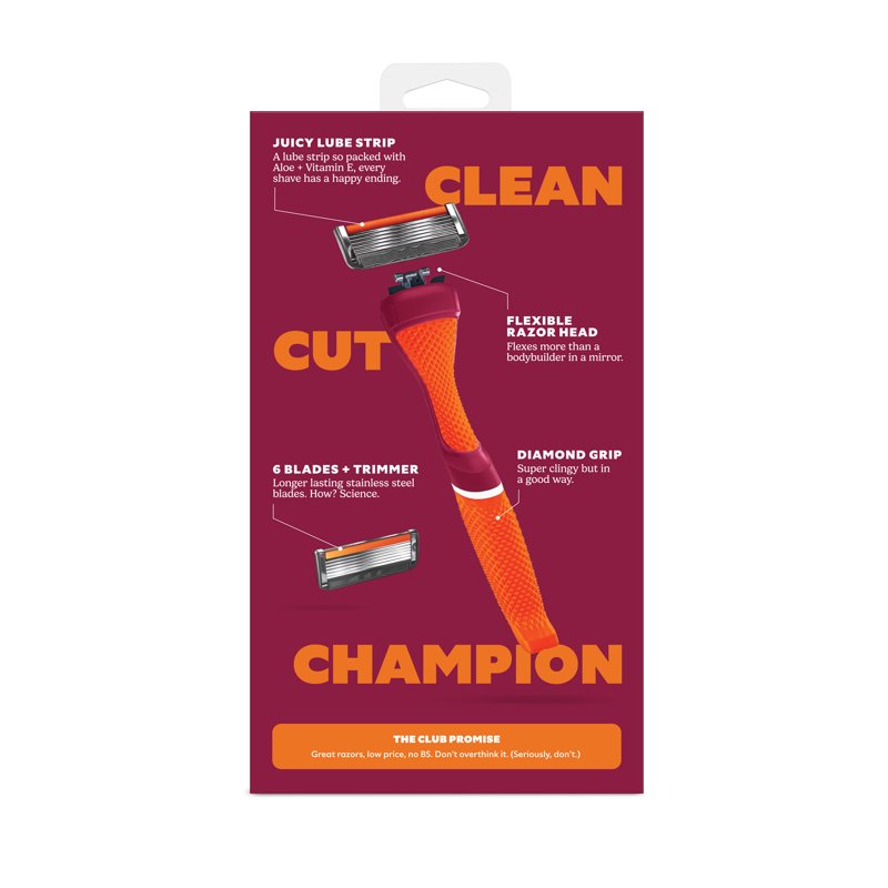 6-Blade Razor Starter Set with Diamond Grip Handle - Reusable Shaving Kit
