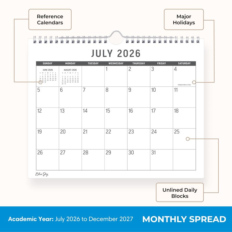 Large Print Academic Year Wall Calendar 2026-2027, 11 x 8.75 Inch, Durable Twin Wire Binding