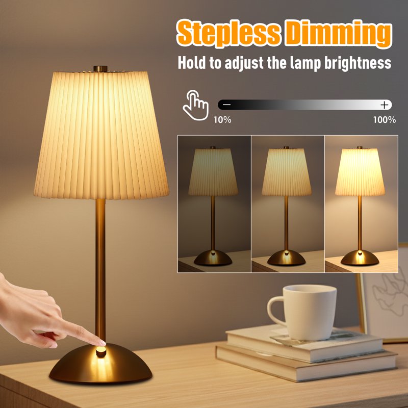 Rechargeable Cordless Table Lamp with Touch Dimming and 3 Light Options