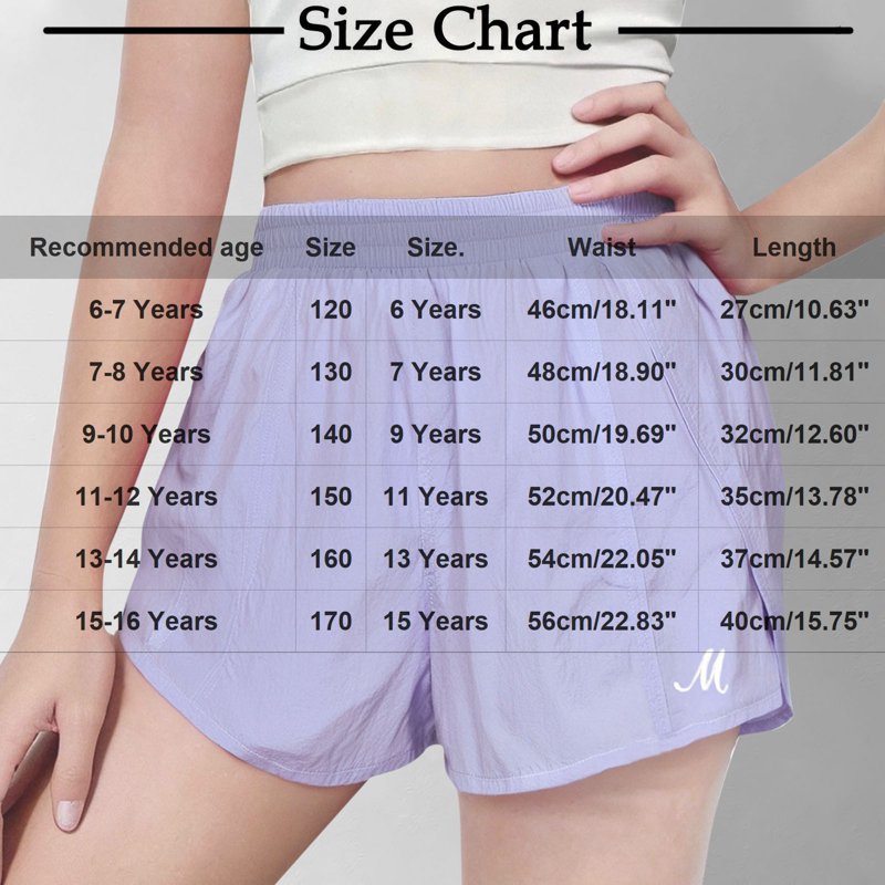 Girls Athletic Shorts with Pockets, High Waisted Running Shorts for Kids, Purple, Size 6 Years