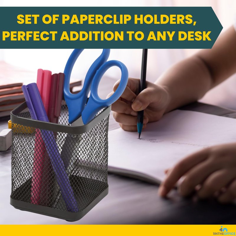 Metal Mesh Pen Cup Holder Set - 2 Pack, Black Office Desk Organizer