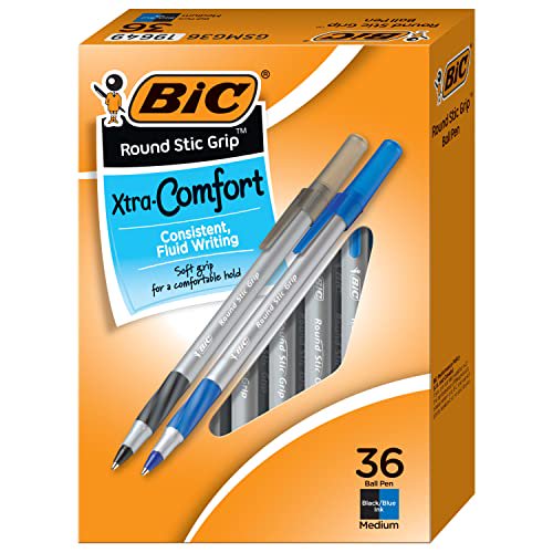 Ballpoint Pen Set with Rubber Grip - Medium 1.2mm Ink, Assorted Colors, 36 Pack