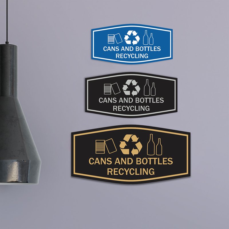 Can & Bottle Recycling Sign - Small, Ivory & Dark Brown, Indoor/Outdoor