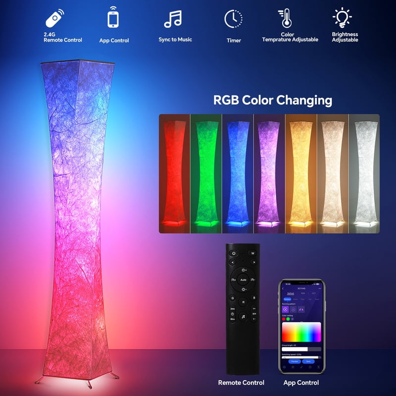 RGB Floor Lamp 61 Inch Tall with Remote & App Control - Color Changing LED for Living Room Bedroom Game Room