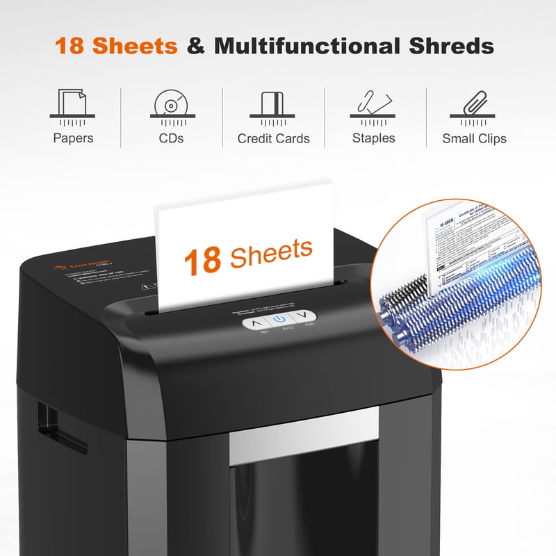 Heavy Duty Cross Cut Paper Shredder 18-Sheet Office Shredder with 60-Minute Runtime