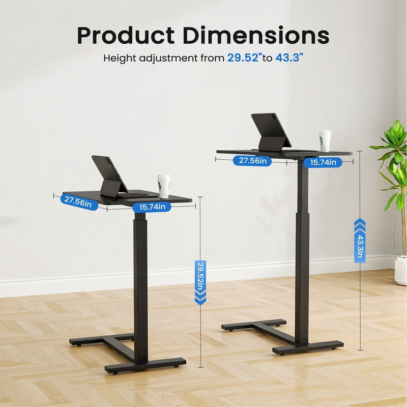 ZUNMOS Mobile Standing Desk with Hidden Casters - Height Adjustable Overbed Laptop Table (Variation: Black)