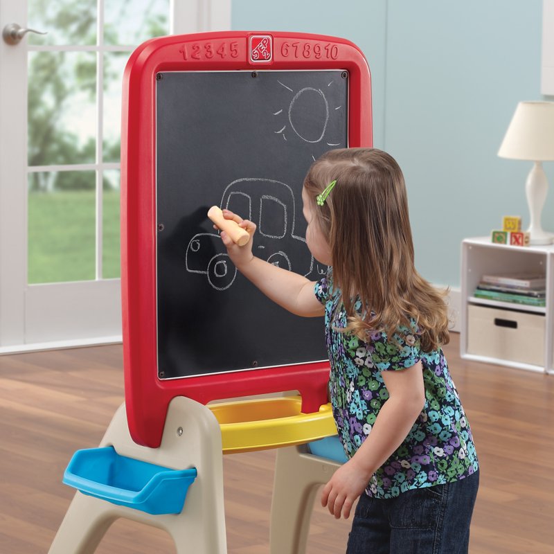 Kids Art Easel with Magnetic Whiteboard and Chalkboard - Double-Sided Toddler Art Station