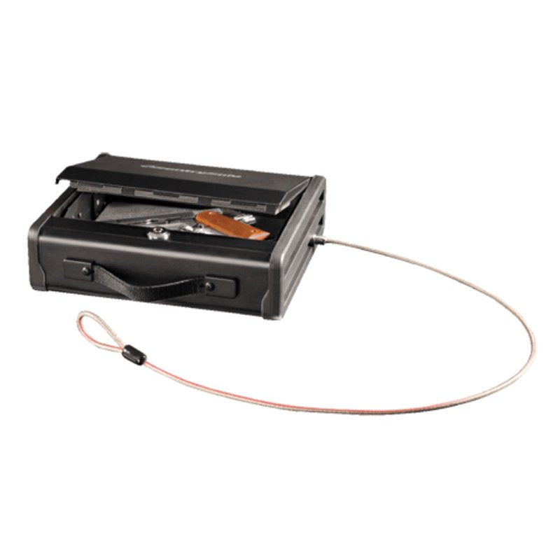 Portable Steel Safe with Tethering Cable for Firearm & Valuables – Black, 3.3 x 11.3 x 10 in