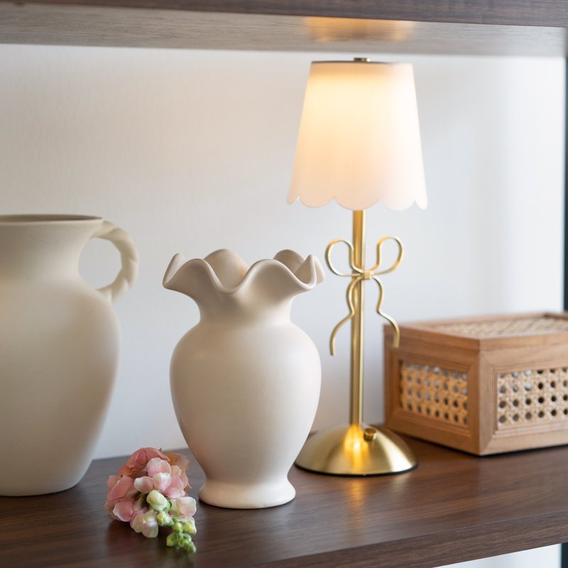 Ceramic Tabletop Vase with Ruffle Edge - Off-White Home Decor Accent