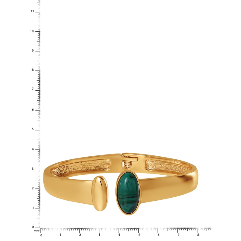 Women's Green Stone Cuff Bracelet - Elegant Gold-Tone Jewelry Accessory
