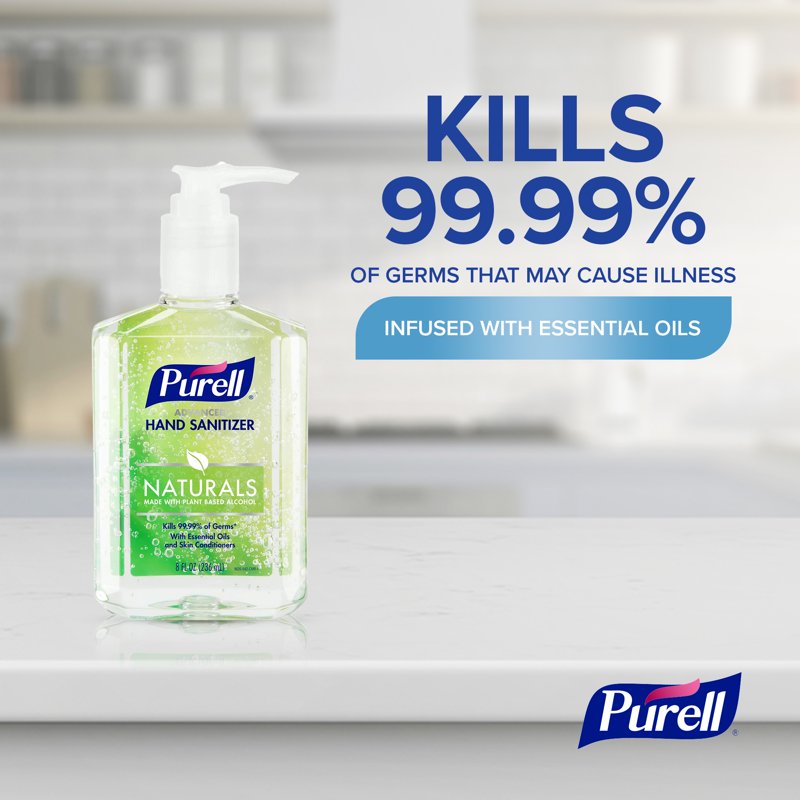 Purell Advanced Hand Sanitizer Naturals Gel with Plant-Based Alcohol, Citrus Scent – 8 oz Pump Bottle, Multiple Sizes & Packs