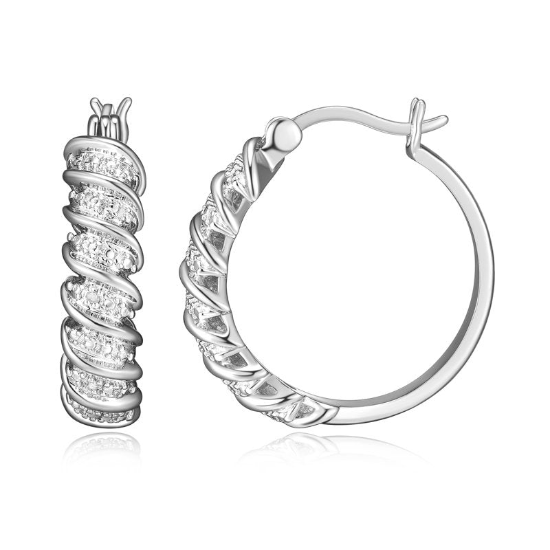 Silver & Gold Hoop Earrings with Diamond Accent - S Link Jewelry
