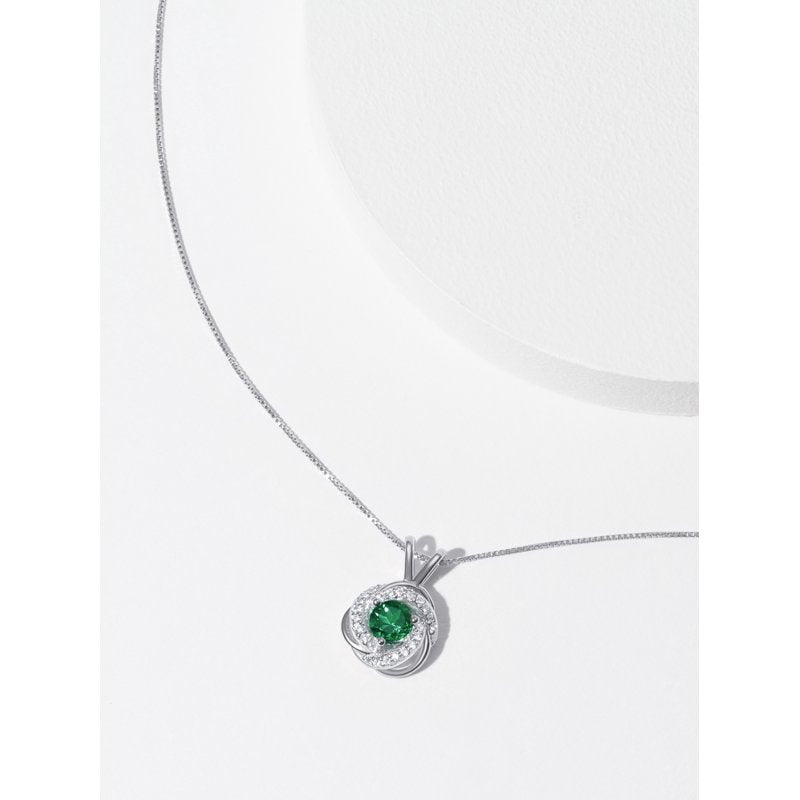 Sterling Silver Love Knot Pendant Necklace with Green Quartz Birthstone for Women