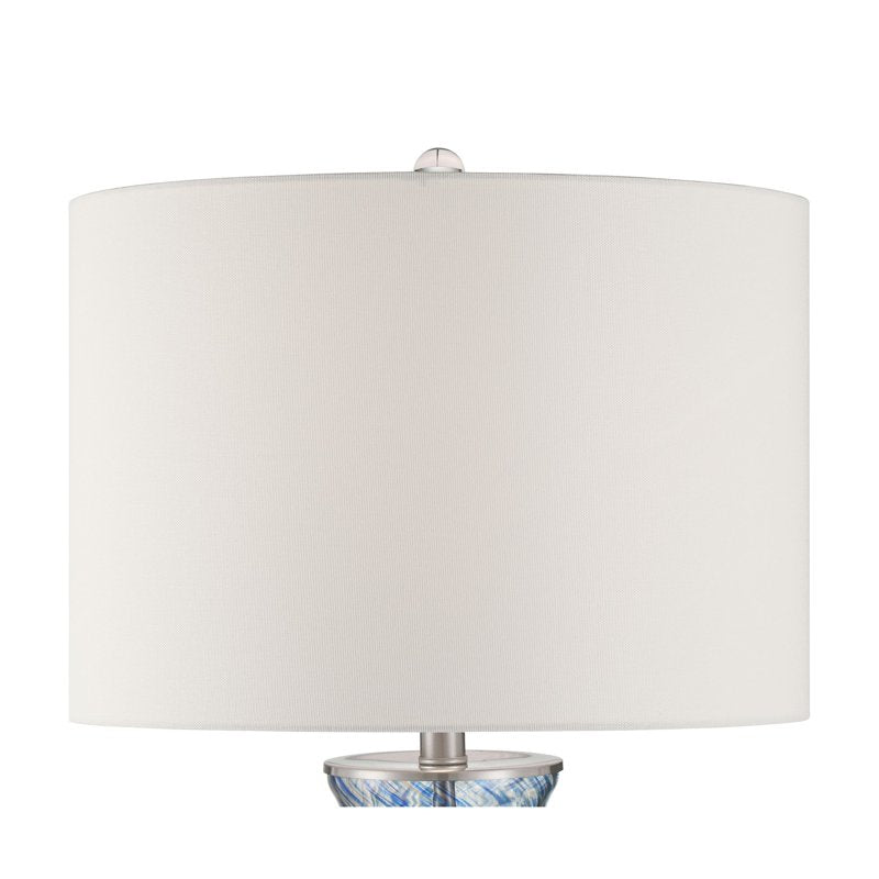 Modern Blue Glass Table Lamp with White Drum Shade - 27.75 Inch