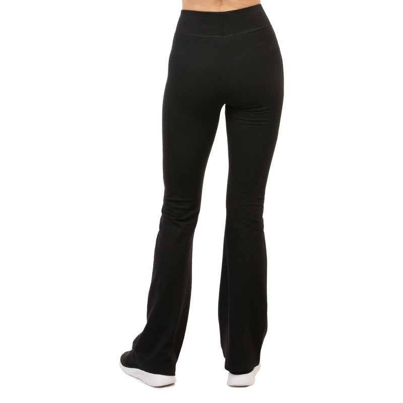 Women's Cotton Spandex Yoga Lounge Pants with Flare Leg - Black, M-XL