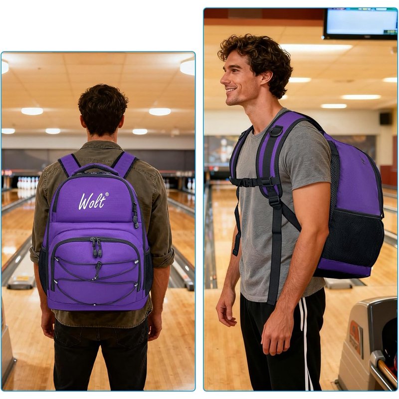WOLT Purple Bowling Ball Backpack 2-Ball with Foam Padding & Shoe Compartment
