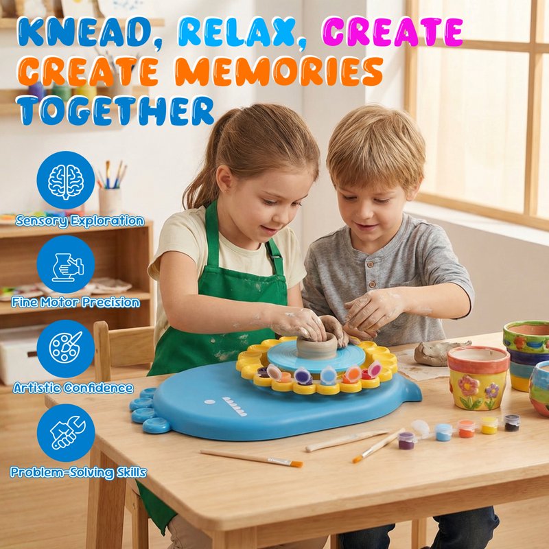 Kids Pottery Wheel Kit with Clay, Tools & Colors - Arts & Crafts