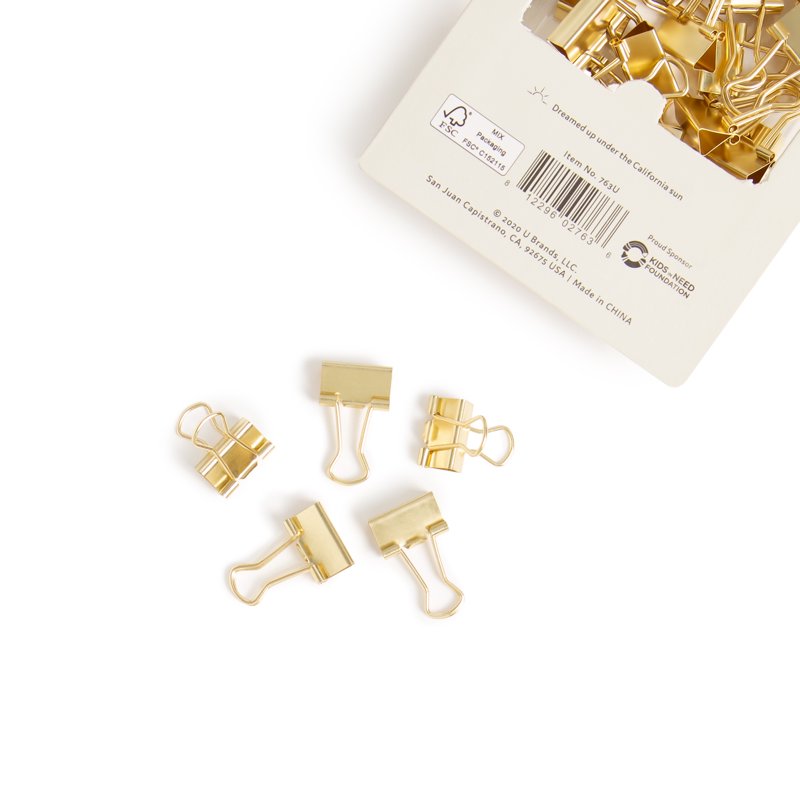 Mini Gold Binder Clips - 15mm Paper Clamps for Organization, 40 Pack