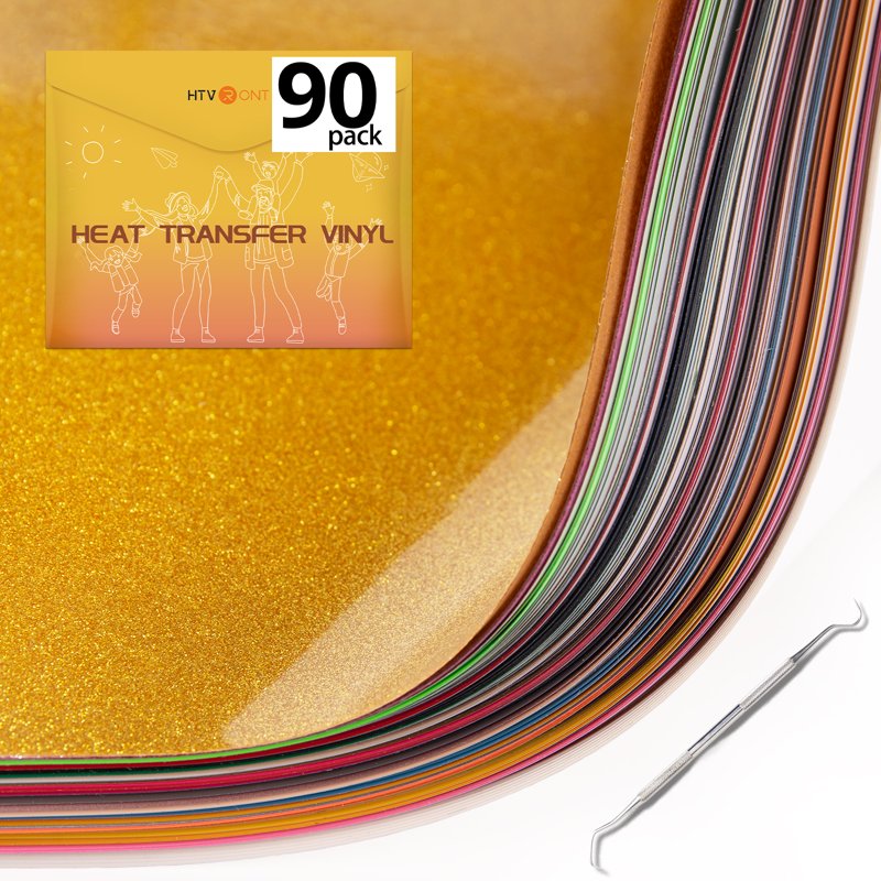 Heat Transfer Vinyl Bundle for T-Shirts - 90 Sheets 12x10 Inch Glitter HTV