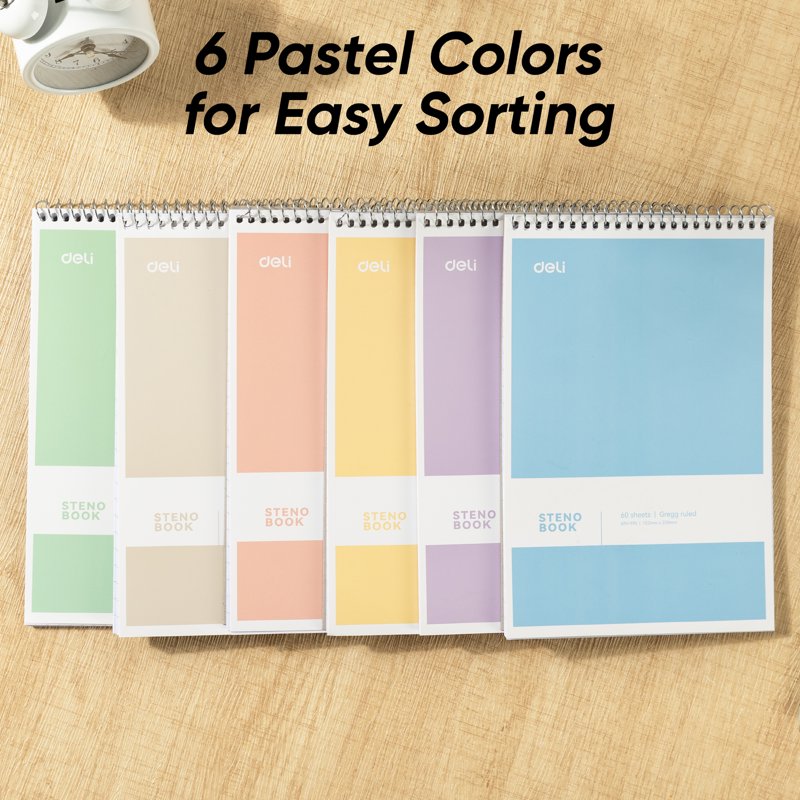 Spiral Steno Pad with Gregg Ruled Paper, 6x9 Inch, 60 Sheets, Assorted Pastel Colors